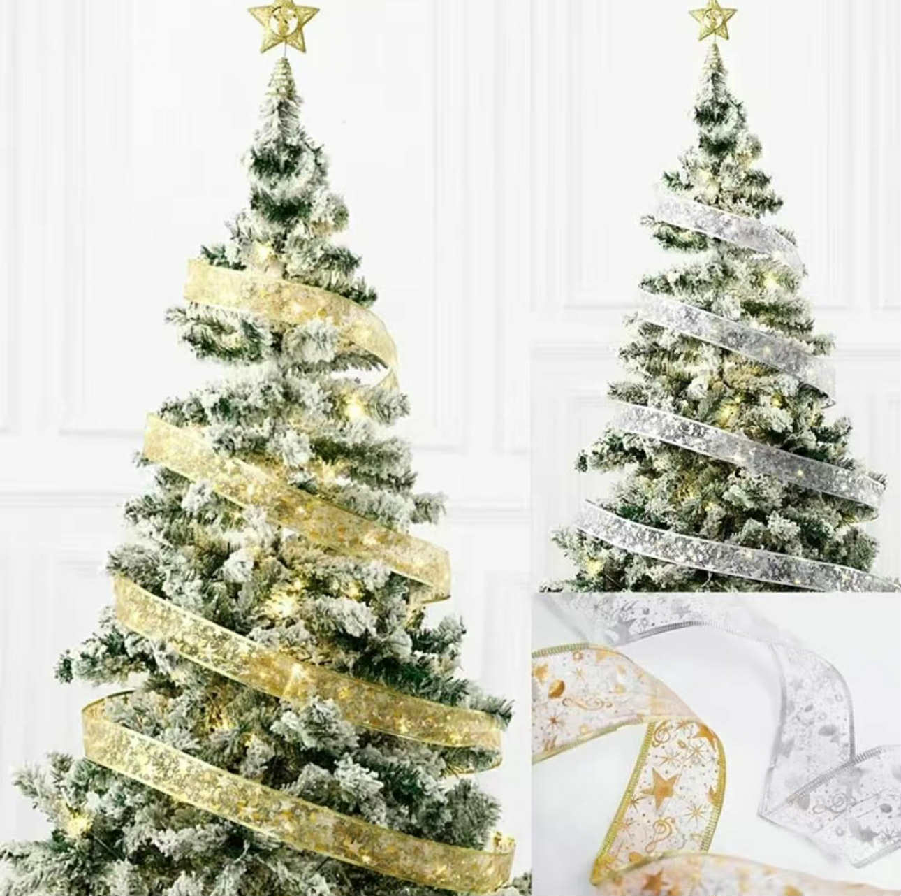 Christmas Ribbon w/ Light for Xmas Tree | Christmas Decorations & Ornaments