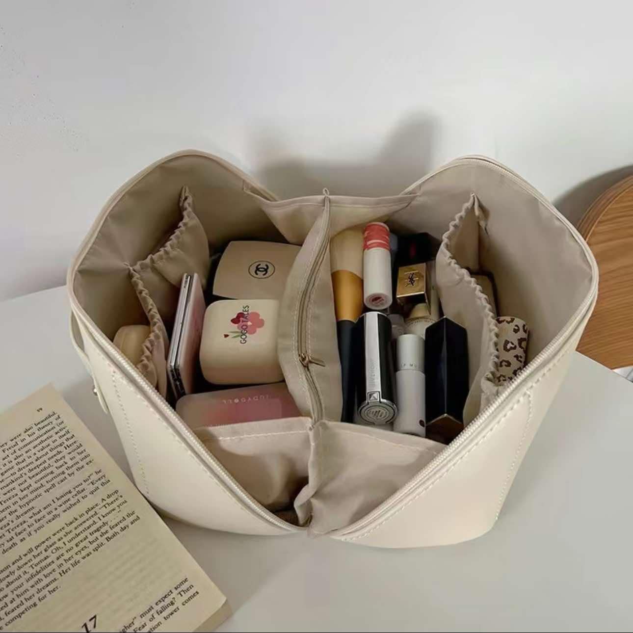Cosmetic Travel Pouch Aesthetic Organizer - PU Leather Storage Bag