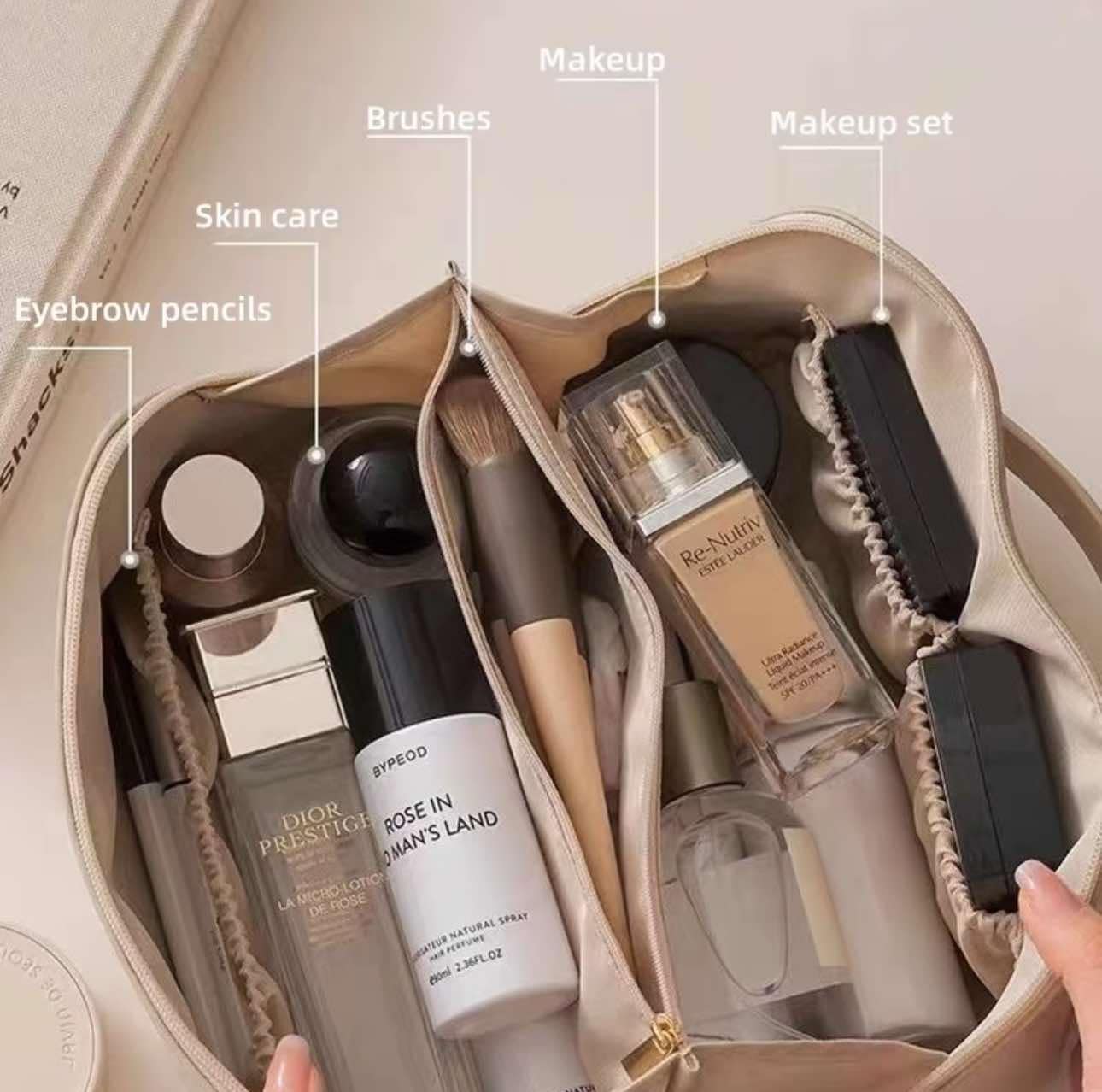 Cosmetic Travel Pouch Aesthetic Organizer - PU Leather Storage Bag