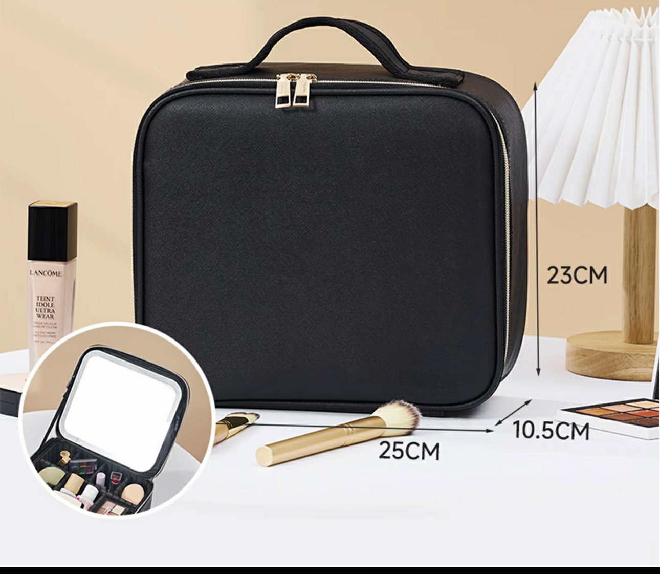PREMIUM Portable Makeup Bag Organizer w/ Mirror & LED Lights