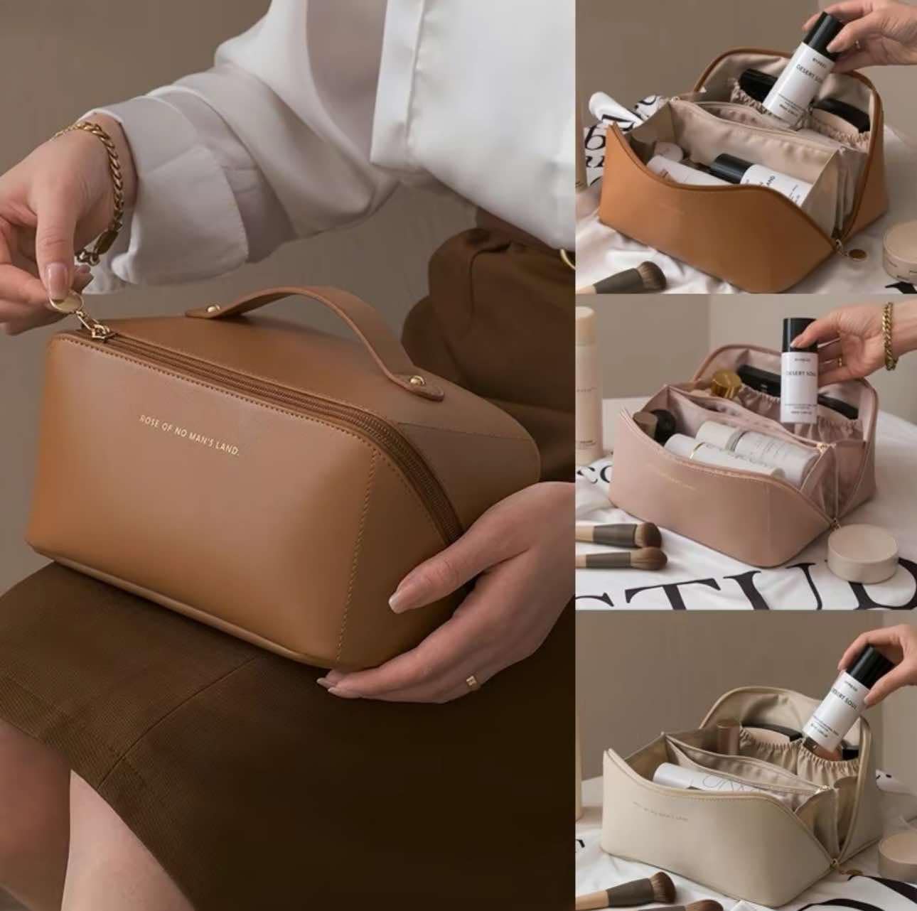 Cosmetic Travel Pouch Aesthetic Organizer - PU Leather Storage Bag