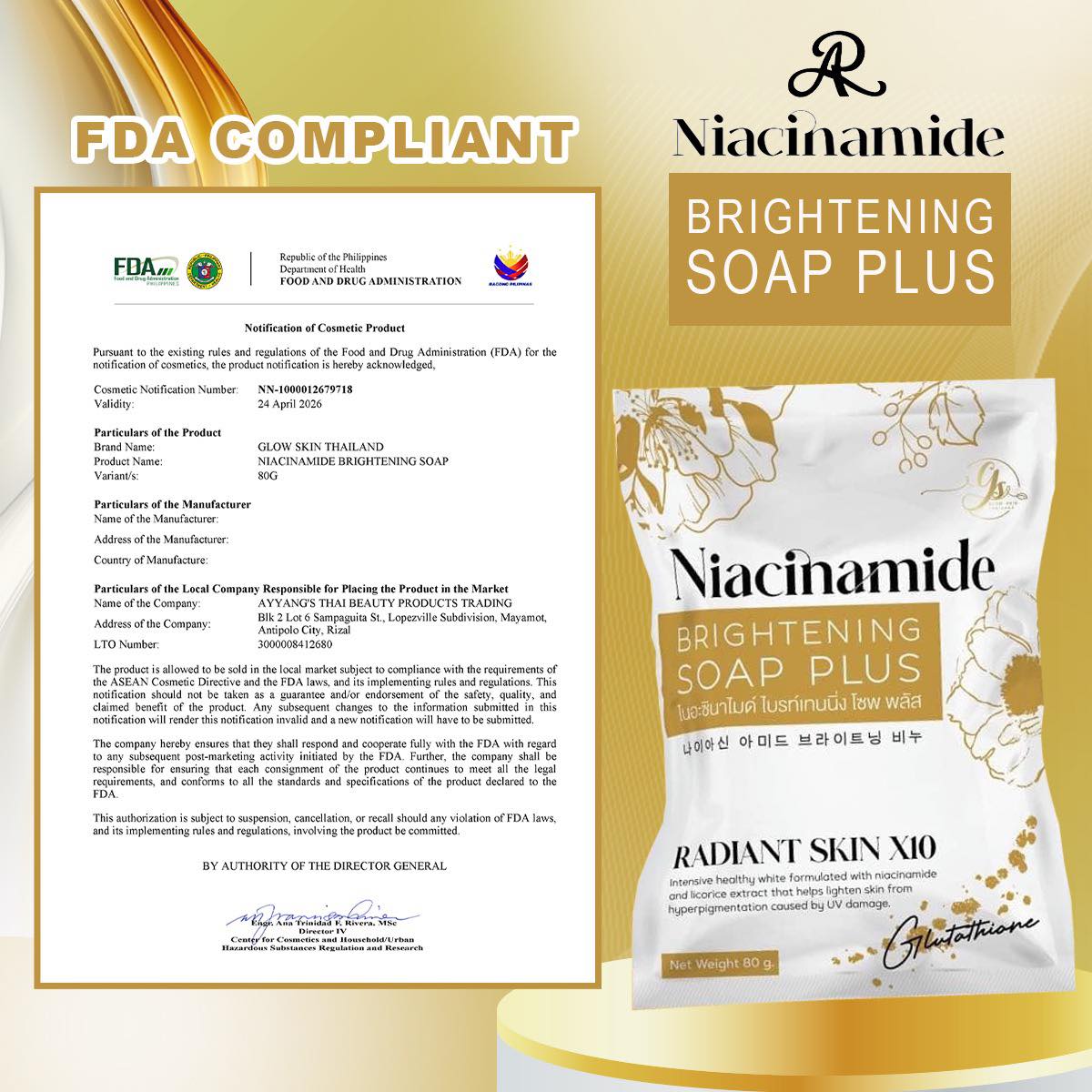 NIACINAMIDE BRIGHTENING SOAP PLUS Authentic from Thailand