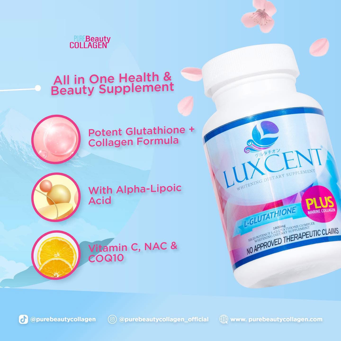 Authentic LUXCENT L-Glutathione PLUS Marine Collagen