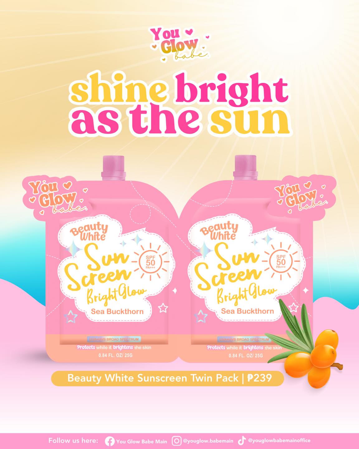 BEAUTY WHITE SUNSCREEN Bright Glow by You Glow Babe