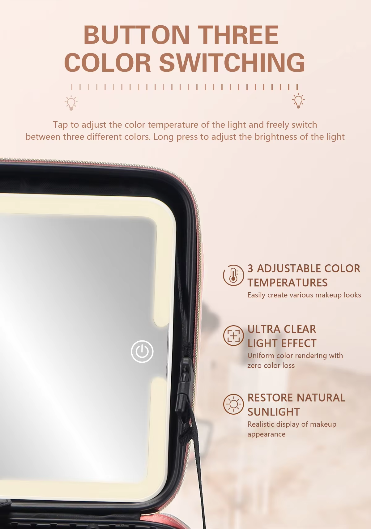 PREMIUM Portable Makeup Bag Organizer w/ Mirror & LED Lights