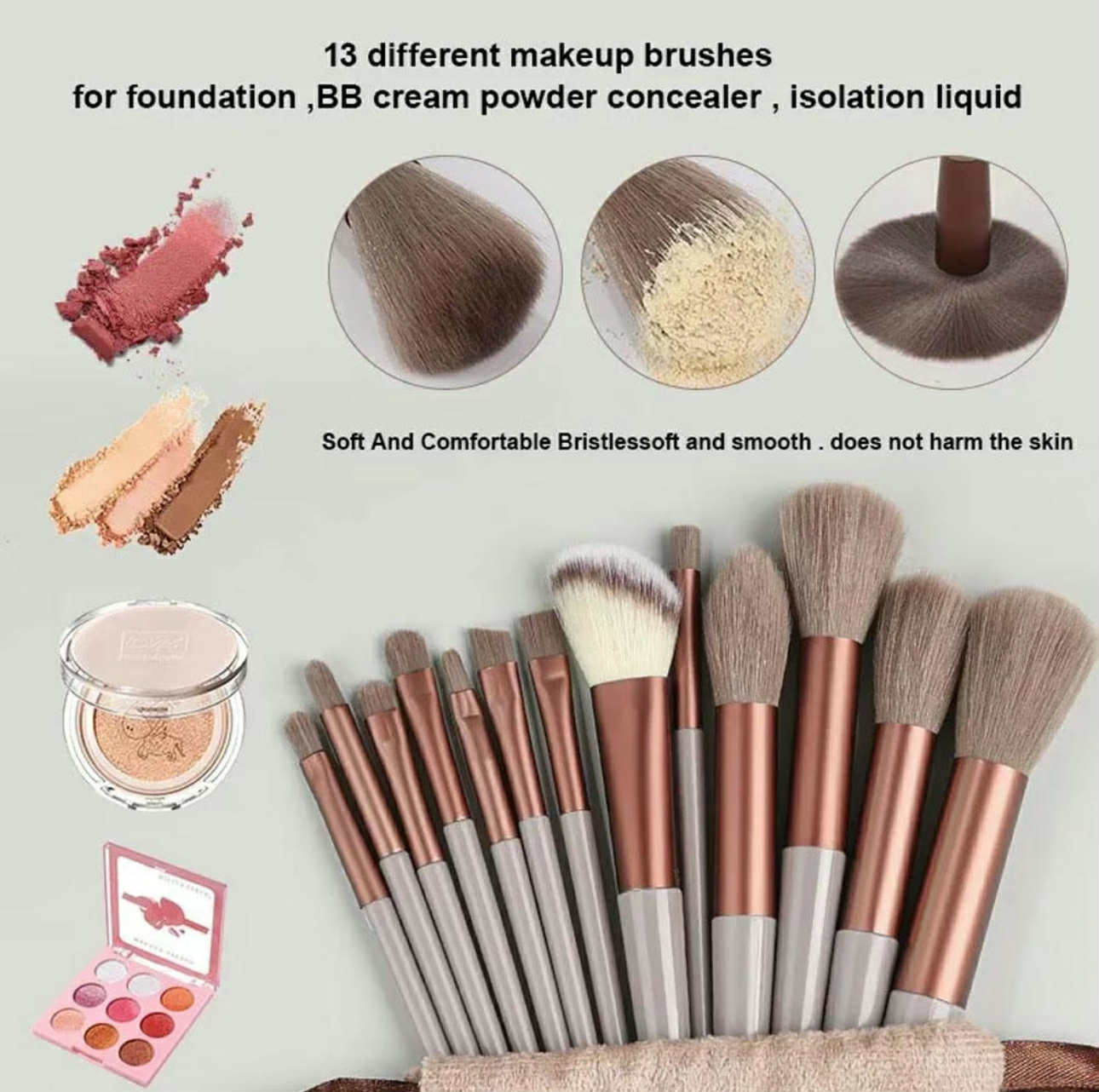13pcs MakeUp/Cosmetic Brush Set | Beauty Cosmetic Brushes w/ Soft Fur