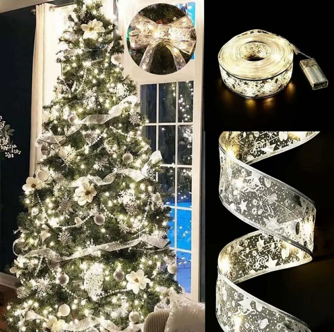 Christmas Ribbon w/ Light for Xmas Tree | Christmas Decorations & Ornaments