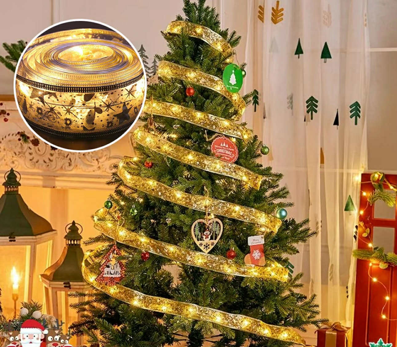 Christmas Ribbon w/ Light for Xmas Tree | Christmas Decorations & Ornaments