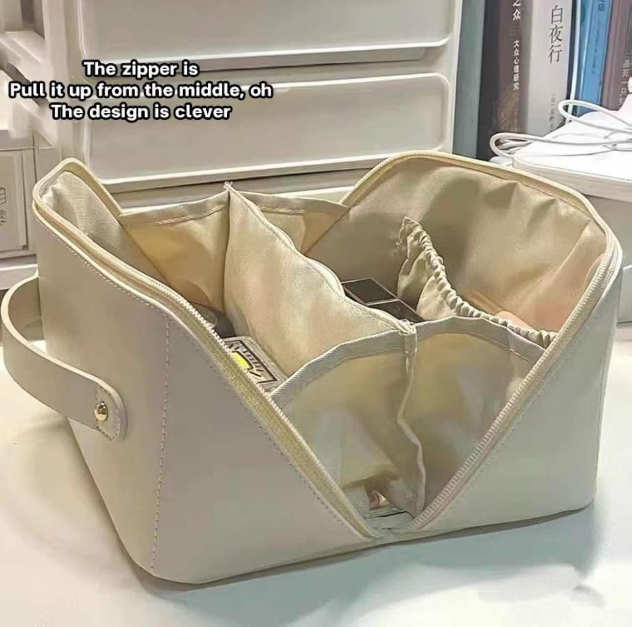 Cosmetic Travel Pouch Aesthetic Organizer - PU Leather Storage Bag