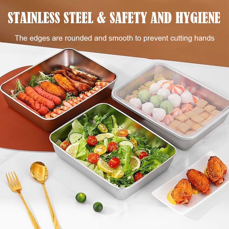 Stainless Steel Food Tray | Container With Cover Food 4pcs / Set