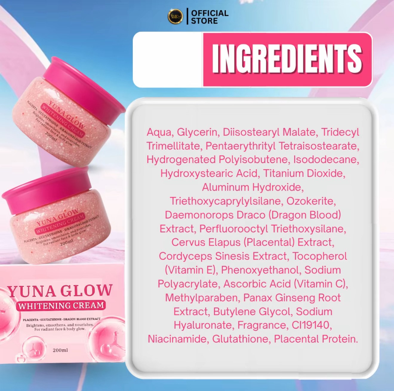 Yuna Glow Whitening Cream by BMRS Essentials 200ml