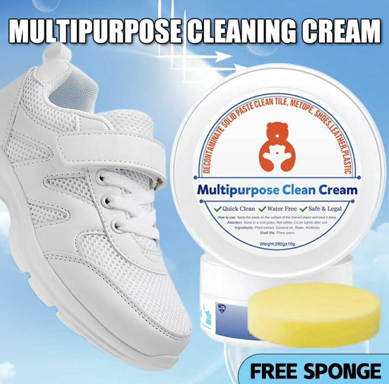 Multi-Purpose Cleaning Cream | Quick Clean w/ sponge