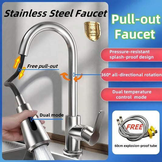 Modern Steel Single Handle 360 Degree Rotating Kitchen Sink Tap Desk Mounted Kitchen Faucets With Pull Down Sprayer