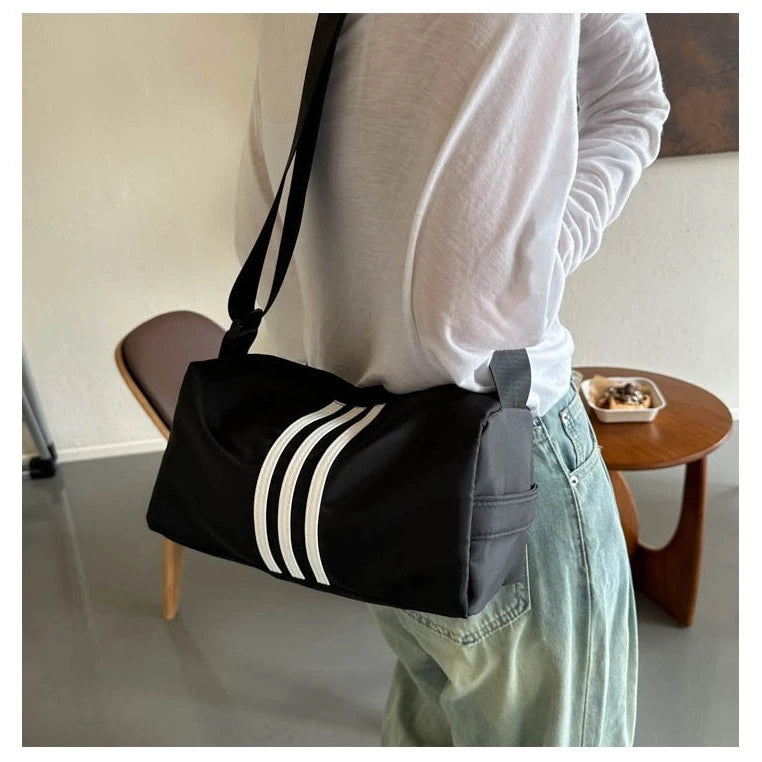 Sports Duffle Sling Bag 8MNY-605 | Solid Color Striped Design Unisex Gym Bag