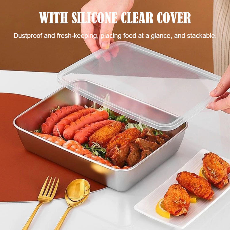 Stainless Steel Food Tray | Container With Cover Food   4pcs / Set